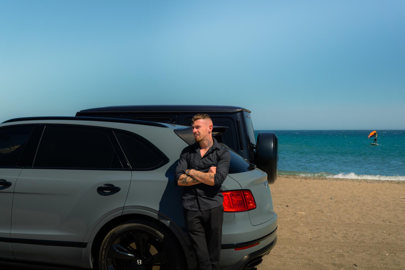 Luxury performance car at Puerto Banús marina